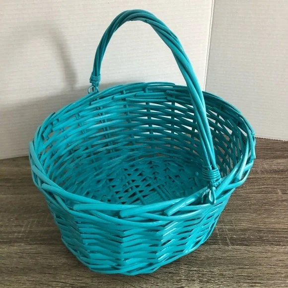 Bright Blue Woven Basket with Handle - Picture 11 of 11